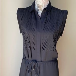 Trina Turk Black Tie Waist Button Up Dress